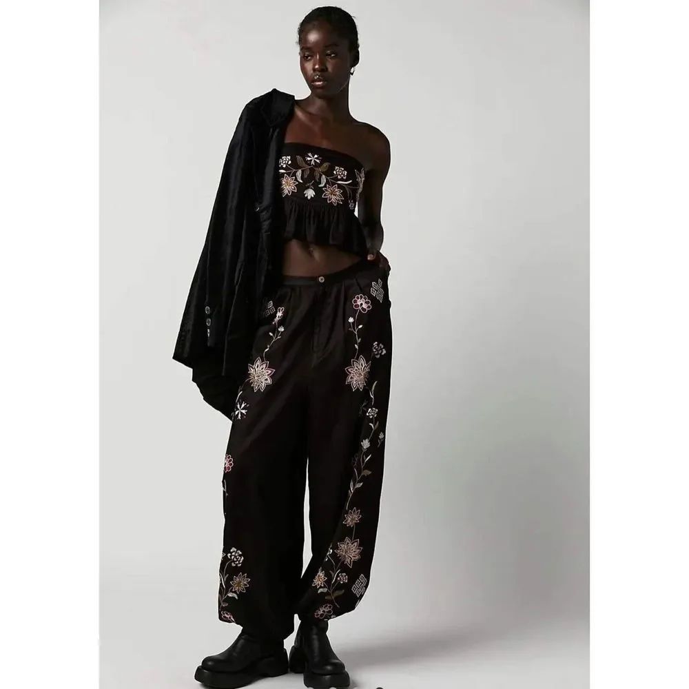 Free People Harmony Embroidered Pants Set